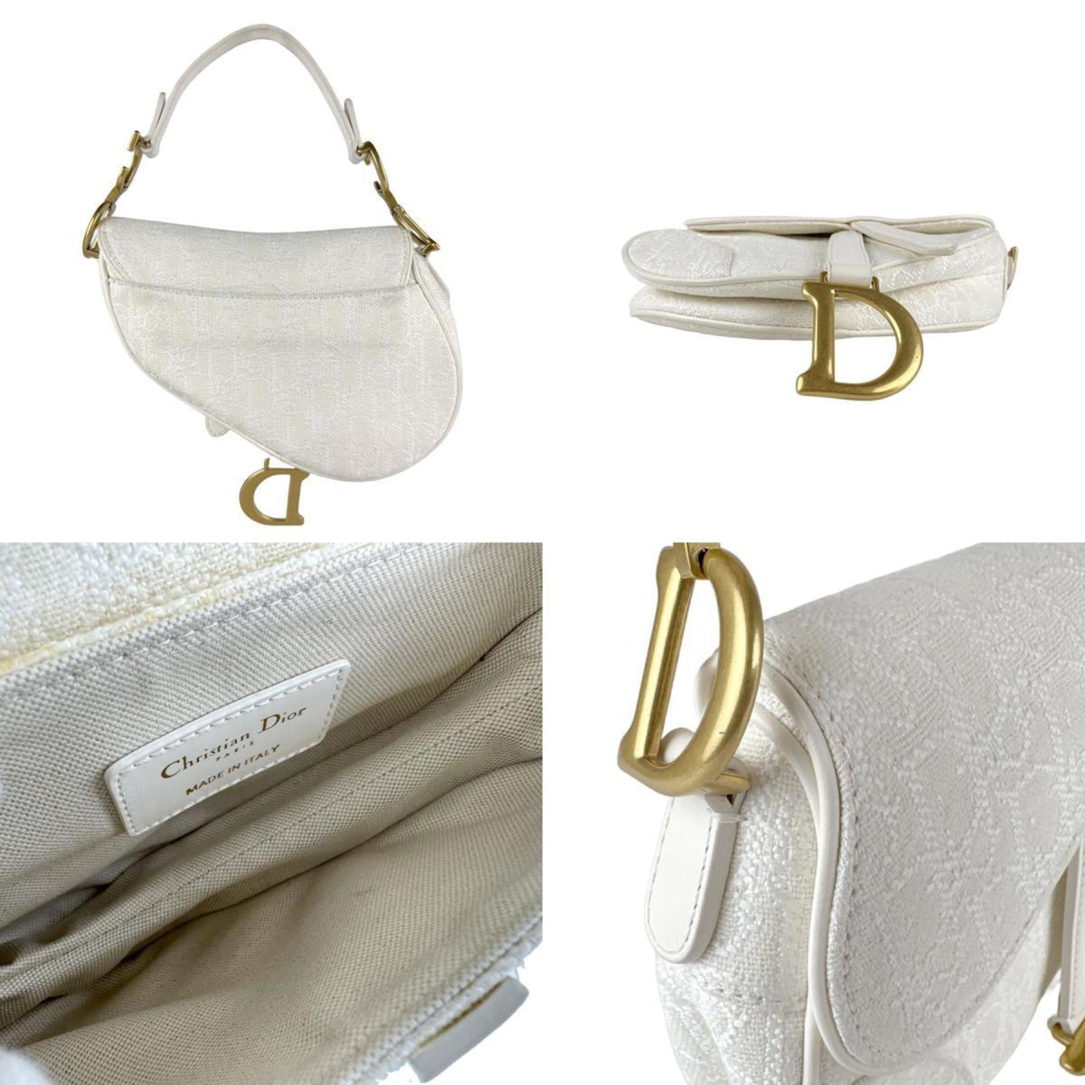 Christian Dior White Canvas Leather Handbag ()
