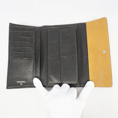 Chanel tri-fold long wallet bicolore leather black/gold silver Metal