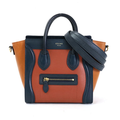 Celine handbag shoulder bag luggage nano leather navy/brown/orange gold ladies