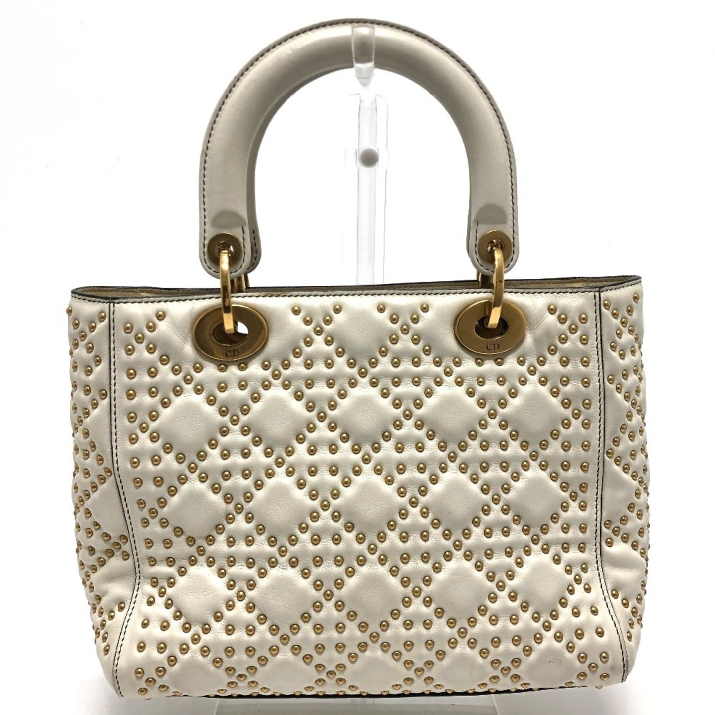 Christian Dior Lady Dior White Leather Handbag Tote Bag ()