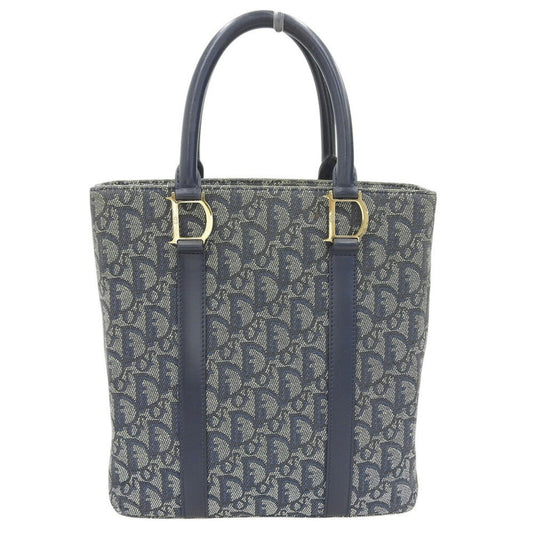 Christian Dior Trotter Navy Trotter Leather Canvas Handbag Tote Bag ()