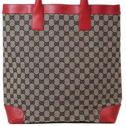 Gucci Gg Canvas Beige Red Color Canvas Leather Handbag Tote Bag