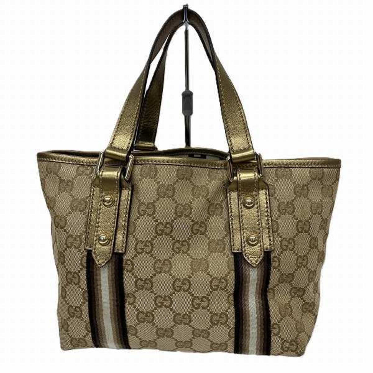 Gucci Beige Brown Gg Canvas Leather Tote Bag