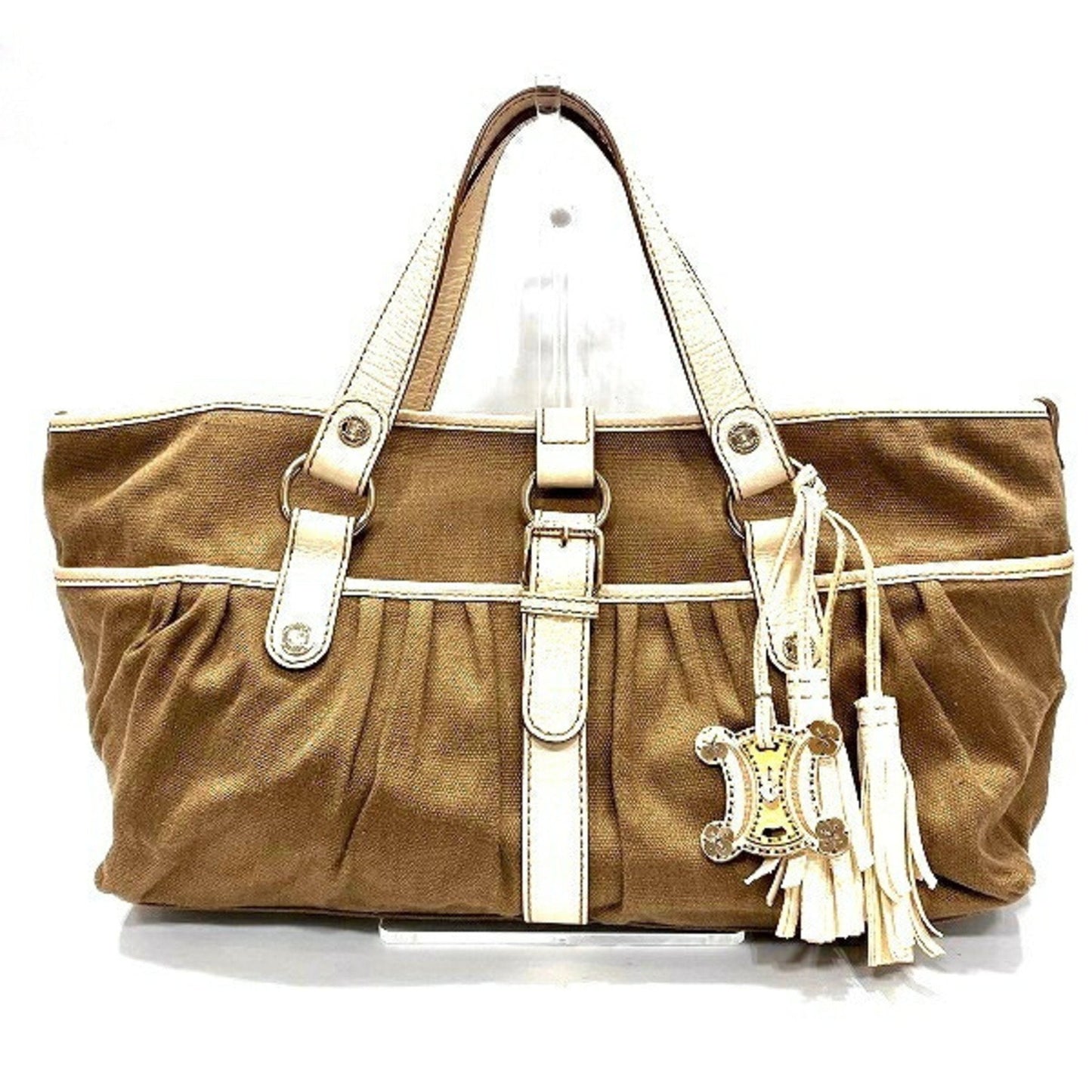 Celine Canvas Triomphe Charm Fringe Bag Handbag Ladies