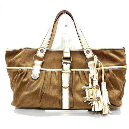 Celine Canvas Triomphe Charm Fringe Bag Handbag Ladies