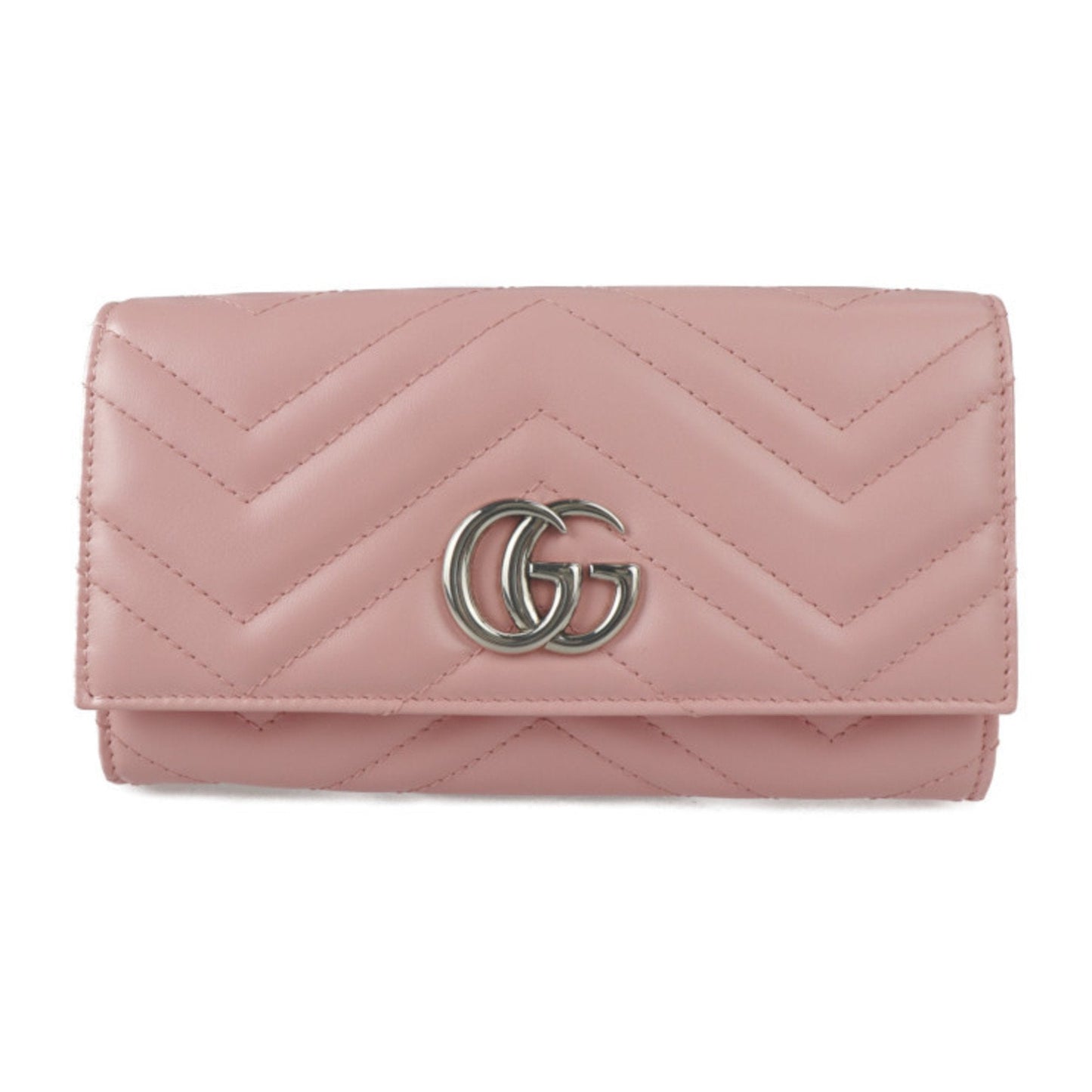 Gucci Continental Wallet GG Marmont Bifold 443436 Leather Pink Series Silver Metal Fittings Long