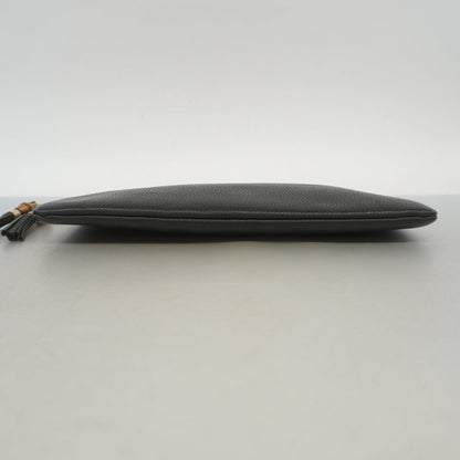 Gucci Clutch Bag Bamboo 449653 Leather Black Gold metal