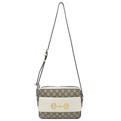 Gucci Horsebit Beige White Pvc Leather Shoulder Bag
