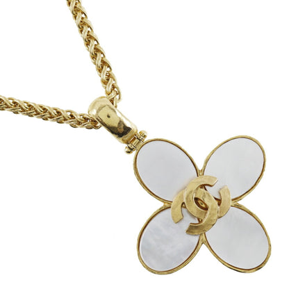 CHANEL Coco Mark Necklace Flower Vintage Gold Plated x Shell France Year 1995 95A COCO Ladies