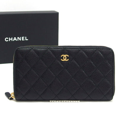 Chanel Matelasse round long wallet caviar skin