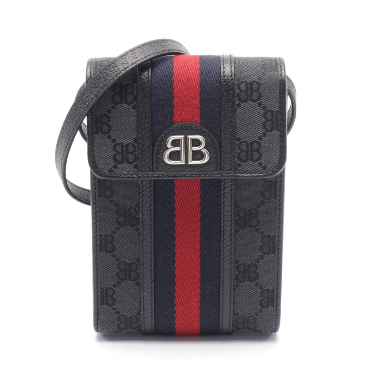 Gucci Black Navy Red Color Canvas Leather Shoulder Bag ()