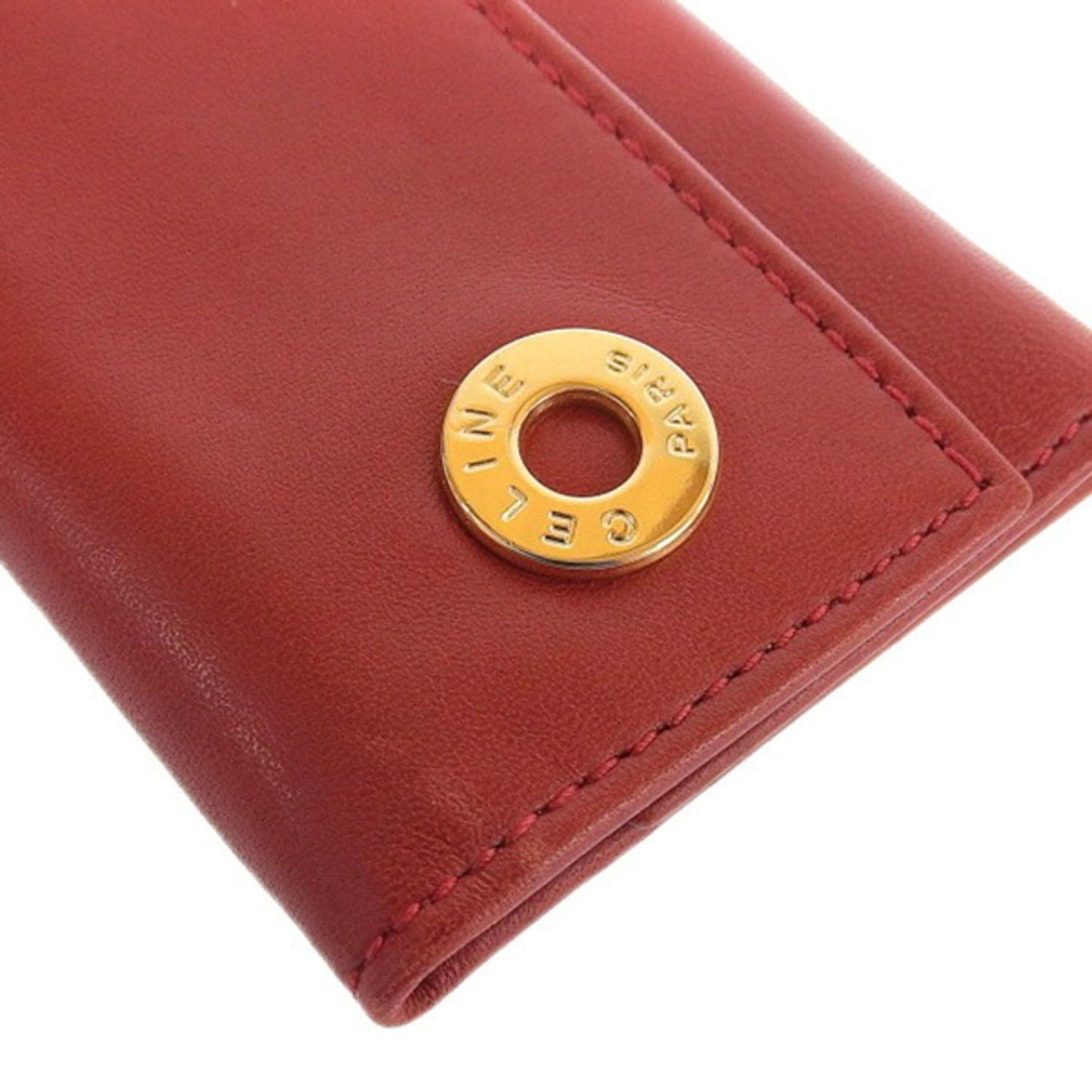 Celine Leather W Circle 6 Row Key Case Red Women's