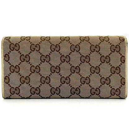 Gucci Beige Brown White Canvas Long Wallet (Bi-Fold)