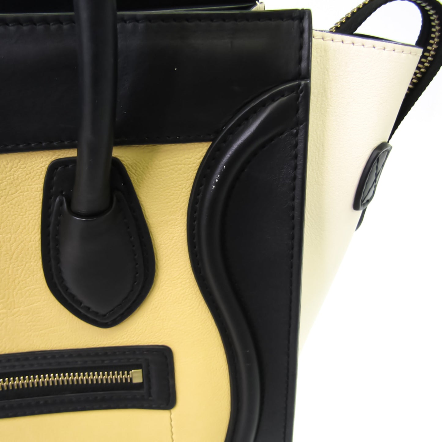 Celine Luggage Micro Shopper 167793 Women's Leather Handbag Black,Off-white,Yellow