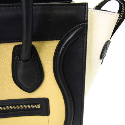 Celine Luggage Micro Shopper 167793 Women's Leather Handbag Black,Off-white,Yellow
