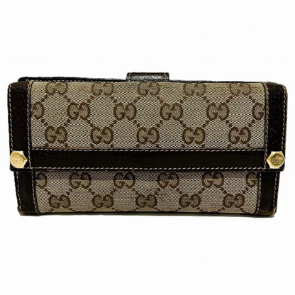 Gucci Brown Canvas Leather Long Wallet (Bi-Fold) ()