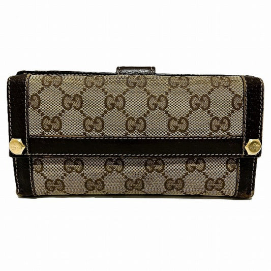 Gucci Brown Canvas Leather Long Wallet (Bi-Fold) ()