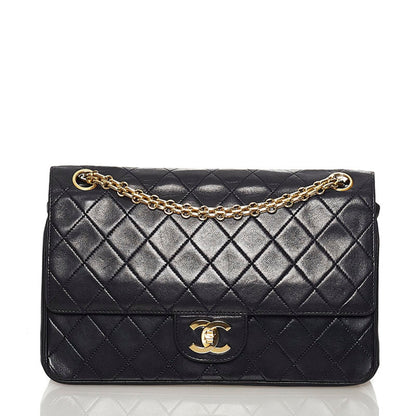 Chanel Matelasse Coco Mark Double Flap Chain Shoulder Bag Black Lambskin Ladies CHANEL