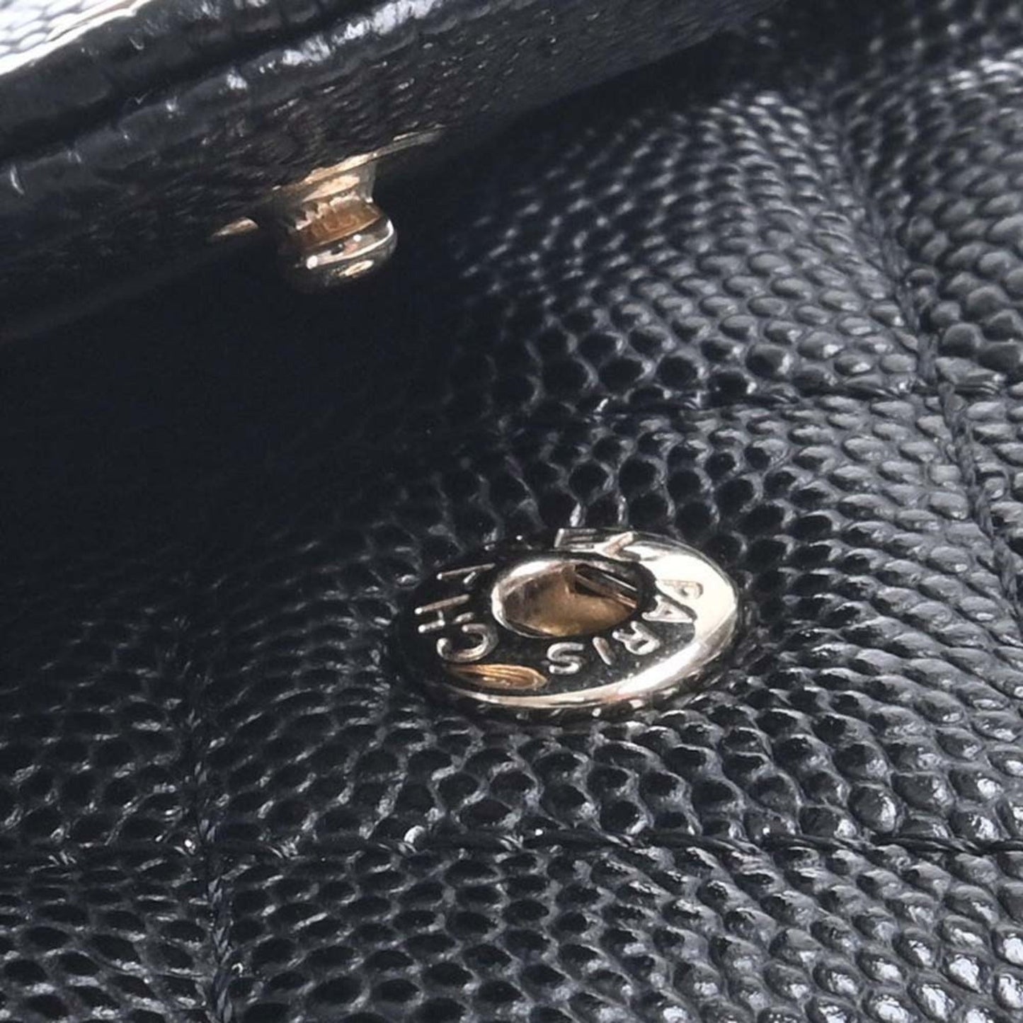 CHANEL Caviar Skin Matelasse Coco Mark Trifold Wallet Black Ladies