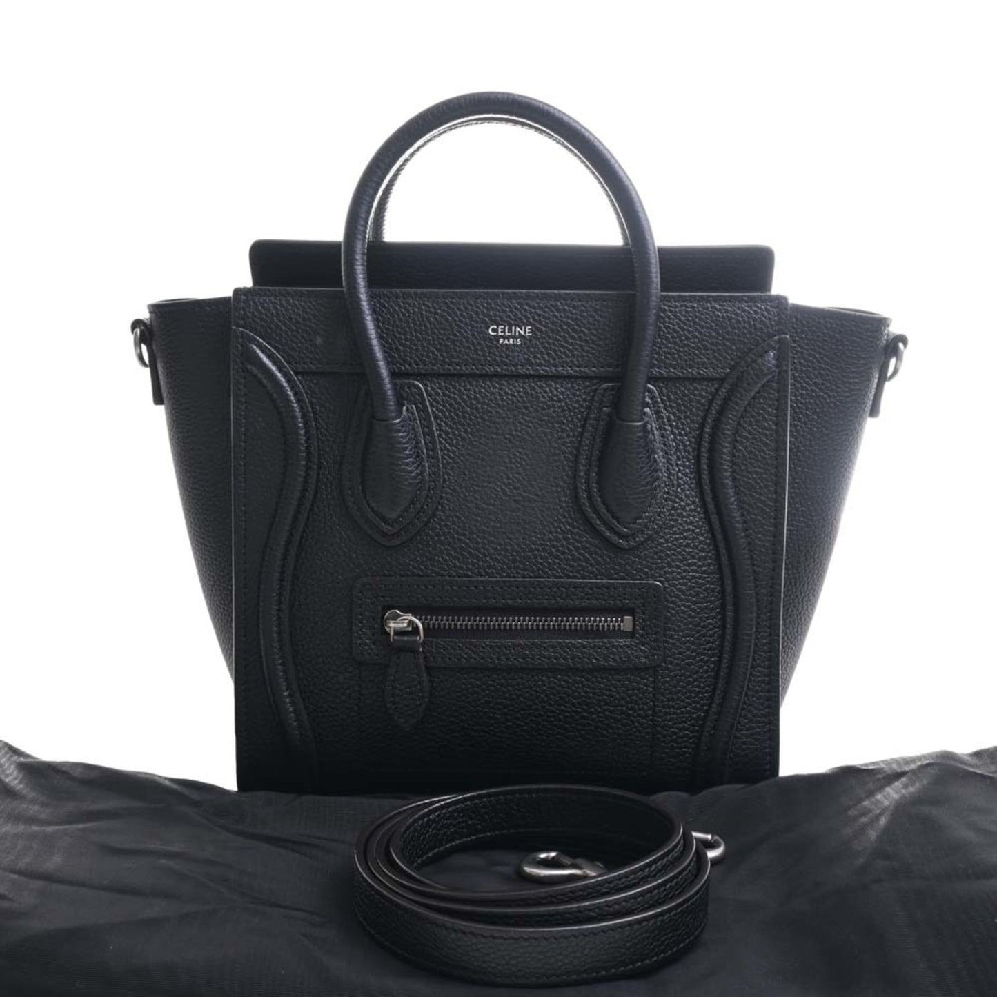 Celine Leather Luggage Nano Shopper Handbag Black Ladies