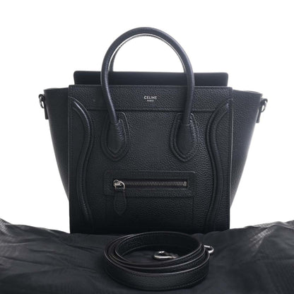 Celine Leather Luggage Nano Shopper Handbag Black Ladies