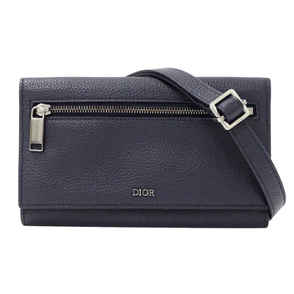 Christian Dior Navy Leather Chain/Shoulder Wallet ()