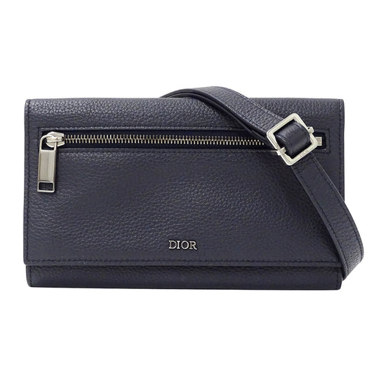 Christian Dior Navy Leather Chain/Shoulder Wallet ()