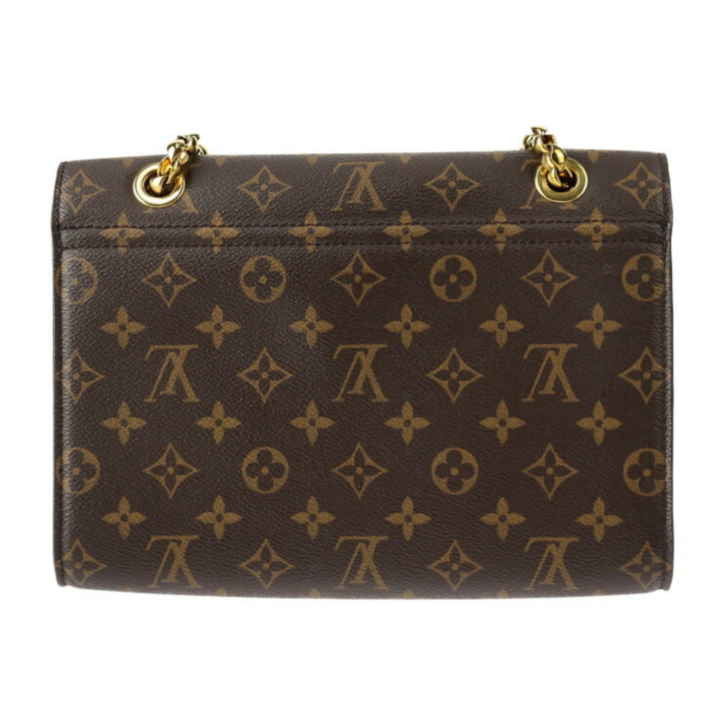 LOUIS VUITTON Victoire Shoulder Bag M41730 Monogram Canvas Calfskin Brown Black Gold Hardware Chain