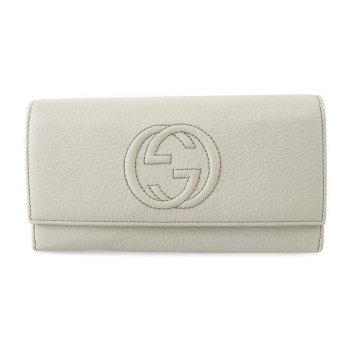 Gucci Interlocking G Bifold Wallet 282414 Leather Ivory Gold Hardware Long