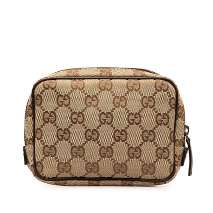 Gucci Gg Canvas Beige Brown Canvas Leather Pouch