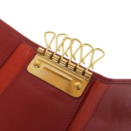 Celine Leather W Circle 6 Row Key Case Red Women's