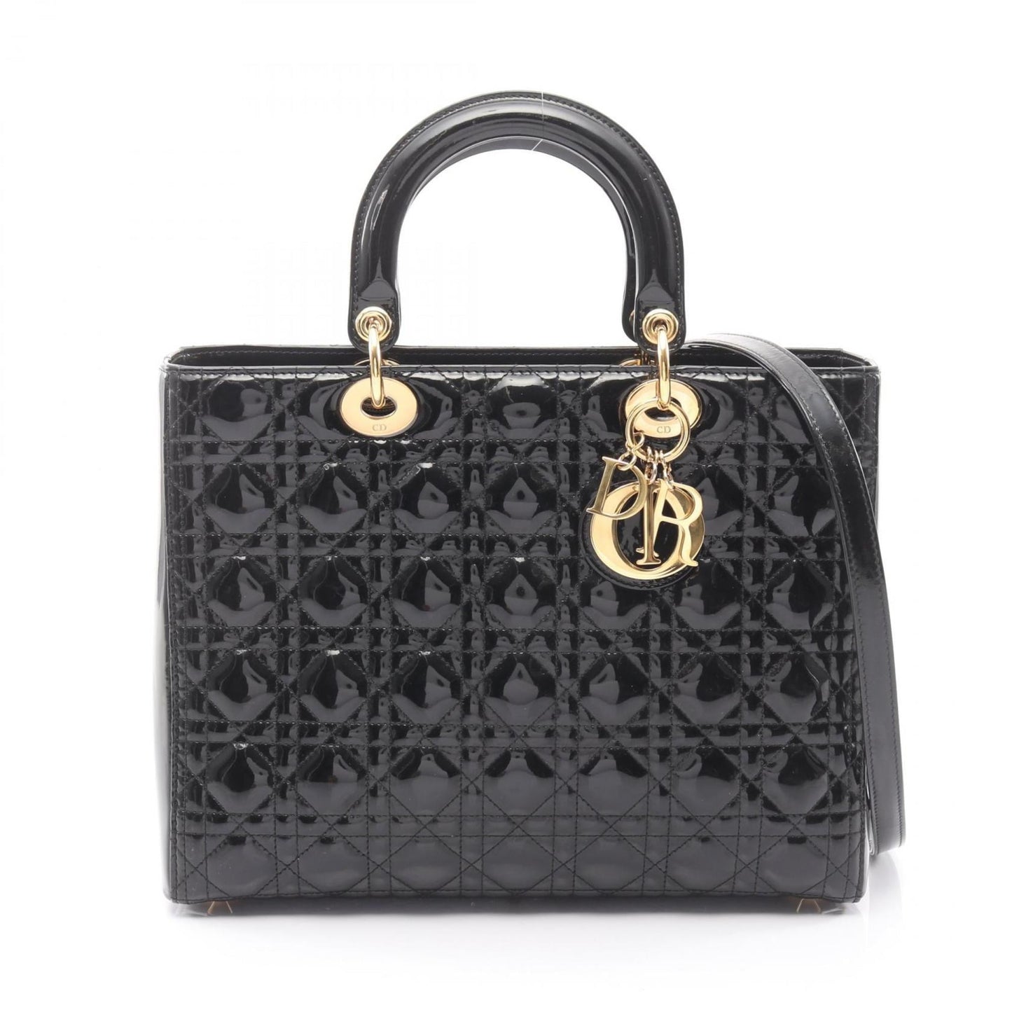 Christian Dior Lady Dior Black Patent Leather Handbag ()