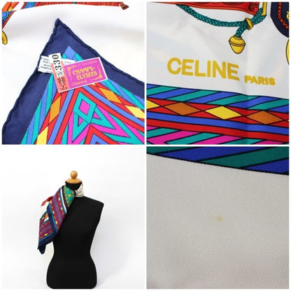 Celine Silk Scarf Muffler White x Navy  | Ladies