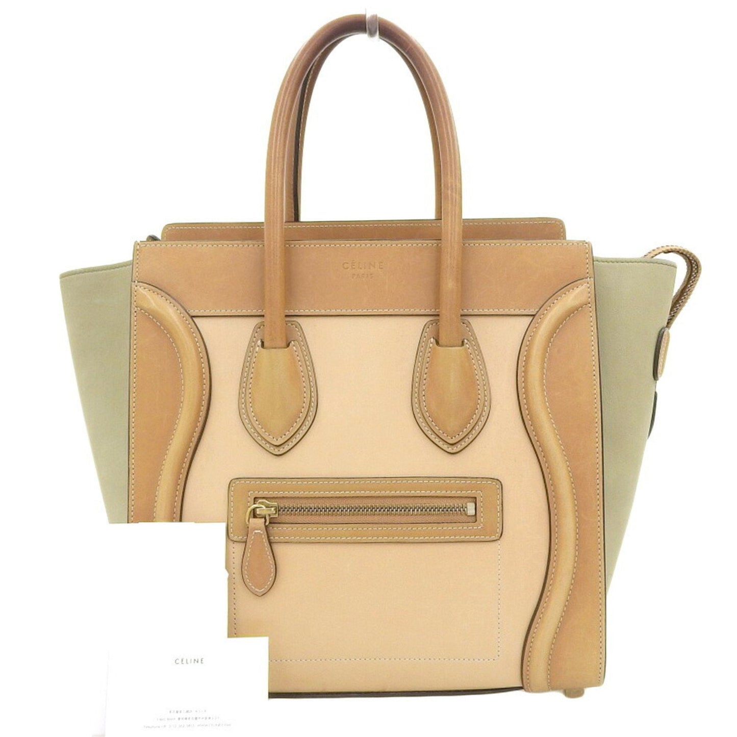 Celine luggage micro shopper tricolor handbag beige mint green 167793 A03 15LK