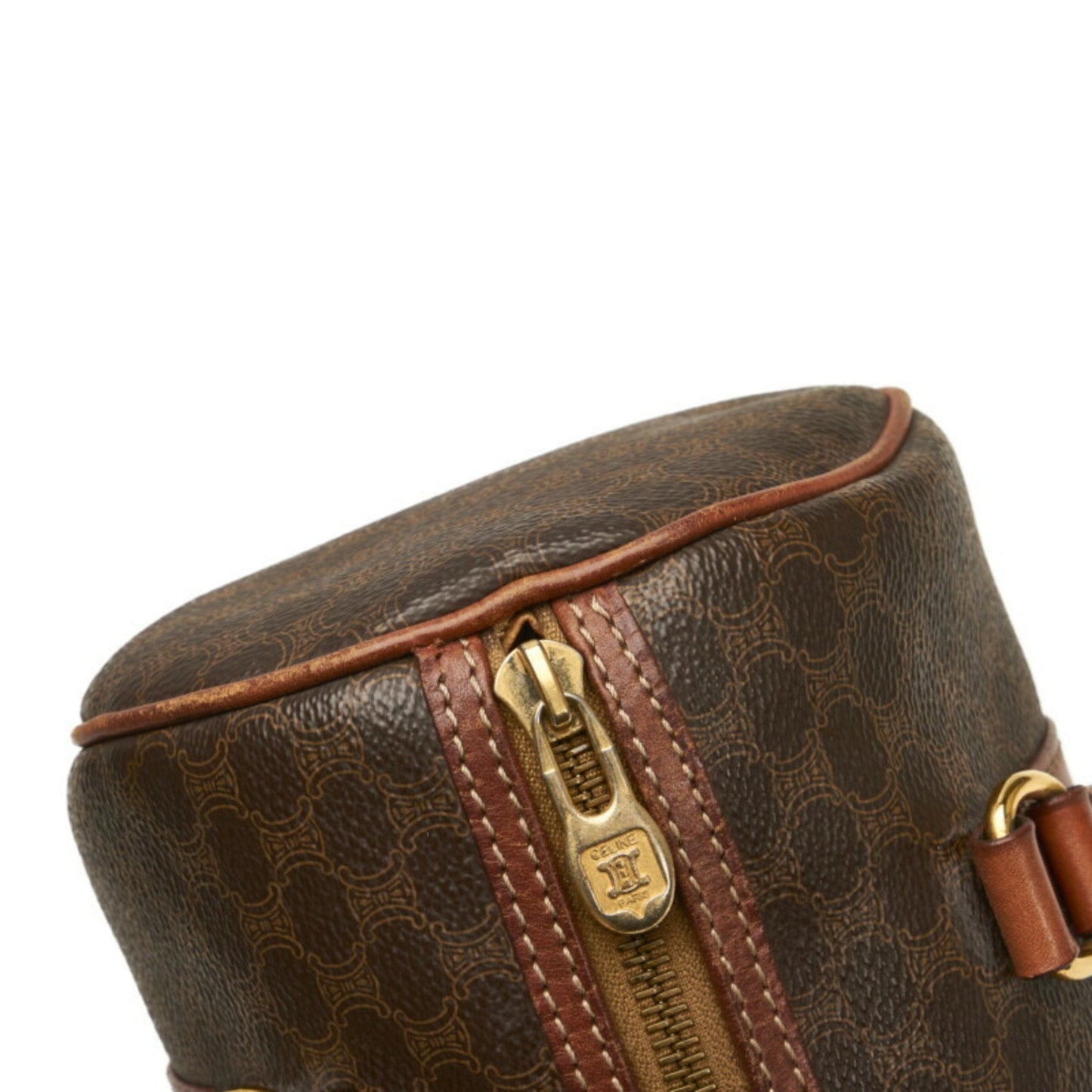 Celine Macadam Cylinder Handbag Boston Bag Brown PVC Leather Ladies