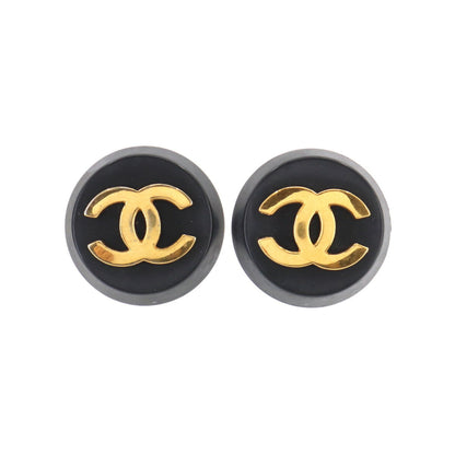 Chanel round here mark earrings black gold 26 vintage accessories Vintage Earring