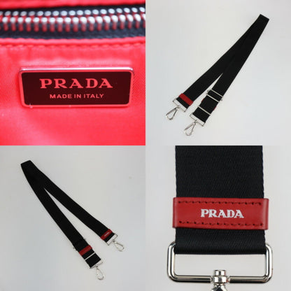 Prada TESSUTO POCKET handBag 1BB062 nylon leather black red silver hardware 2WAY shoulder Bag mini Boston bomber