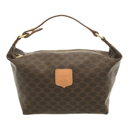 Celine Hand Pouch Macadam PVC Leather Brown Gold Hardware Women's