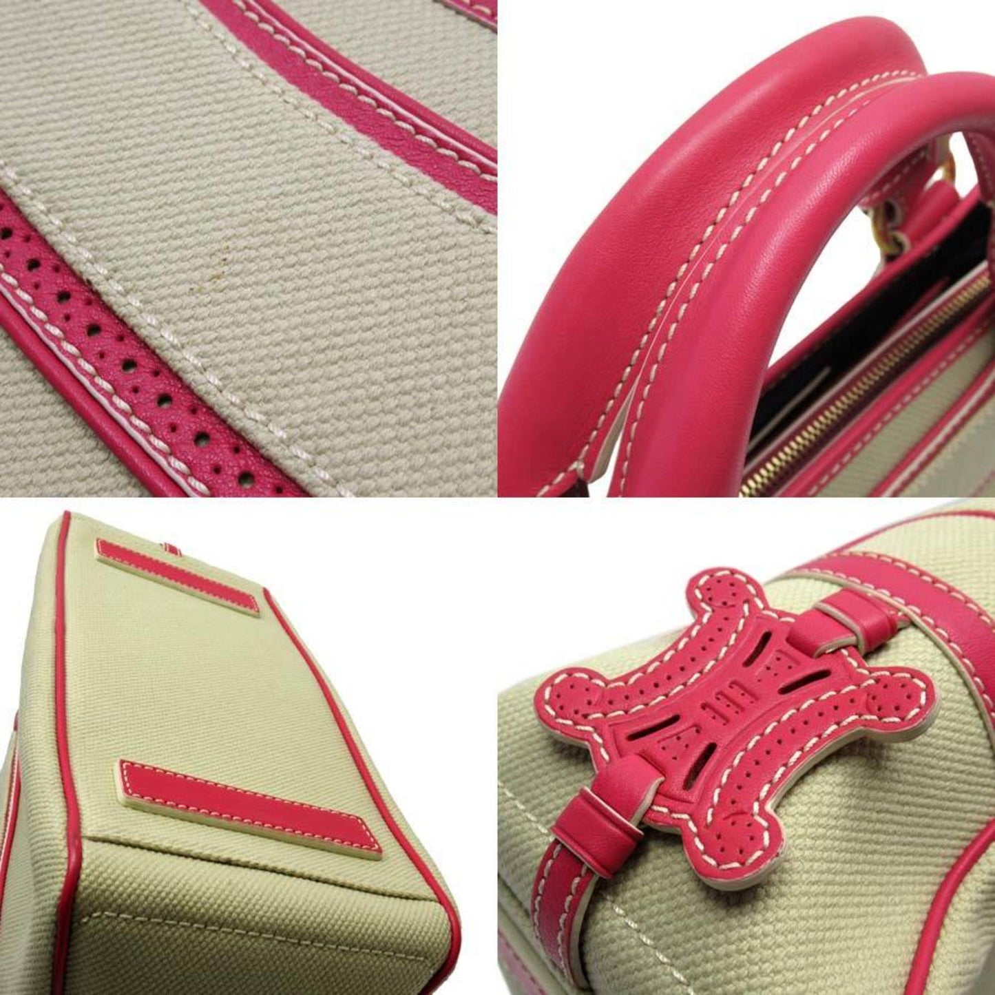 Celine handbag boogie bag beige pink canvas leather