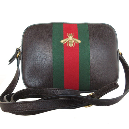 Gucci Dark Brown Green Red Color Canvas Leather Shoulder Bag ()
