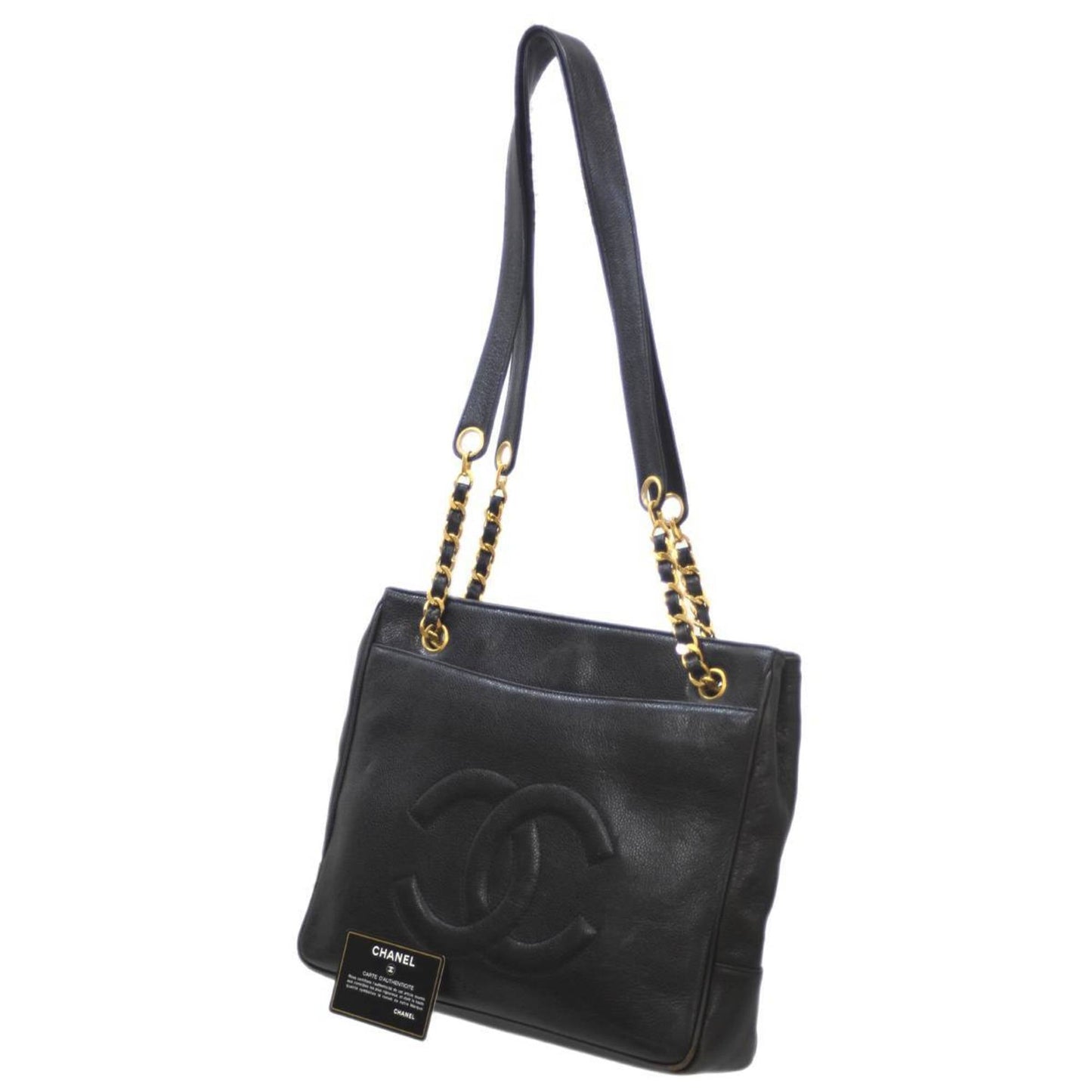 Chanel Coco Shoulder Bag Caviar Skin Chain Tote Black  Card Ladies KS
