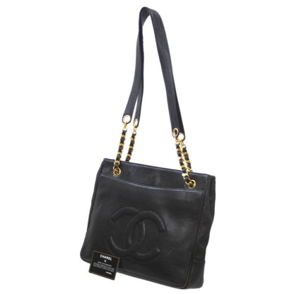 Chanel Coco Shoulder Bag Caviar Skin Chain Tote Black  Card Ladies KS