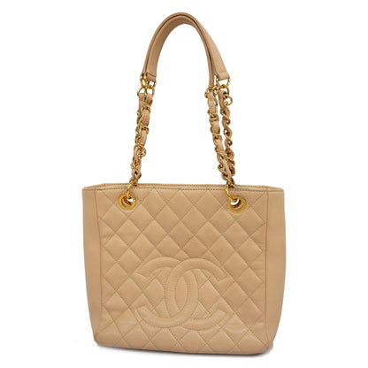ChanelAuth  Matelasse Chain Shoulder Women's Caviar Leather Tote Bag Beige