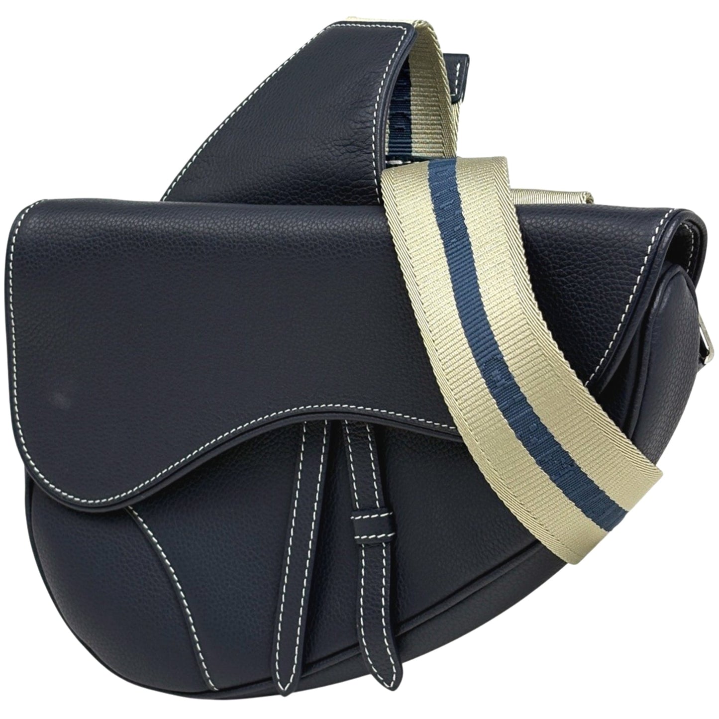 Christian Dior Navy Leather Fanny Pack Saddle Bag Shoulder Bag Sling Bag ()