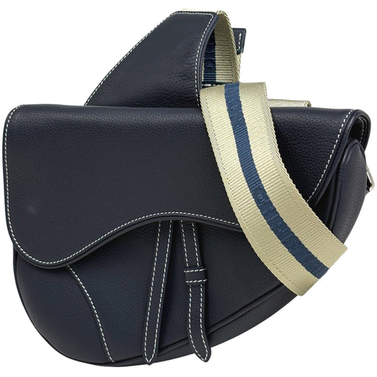 Christian Dior Navy Leather Fanny Pack Saddle Bag Shoulder Bag Sling Bag ()