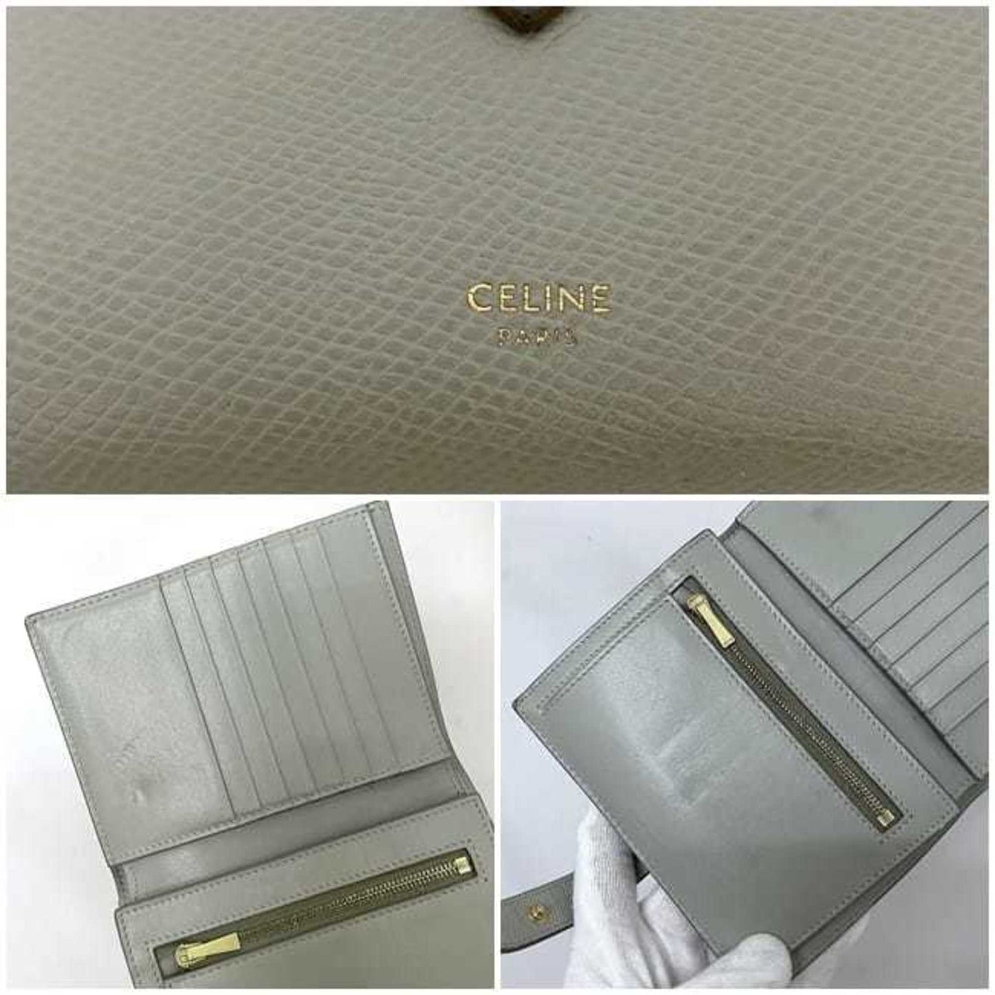 Celine wallet medium strap gray 10B64 3BRU 30VL folio leather  bicolor smoky color ladies