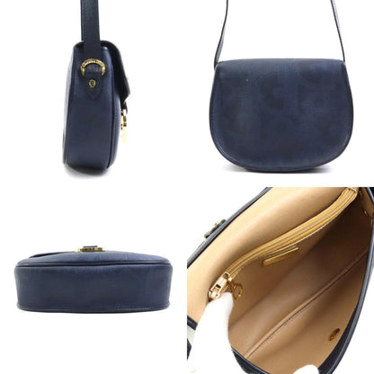Christian Dior Navy Coated Canvas Leather Shoulder Bag ()