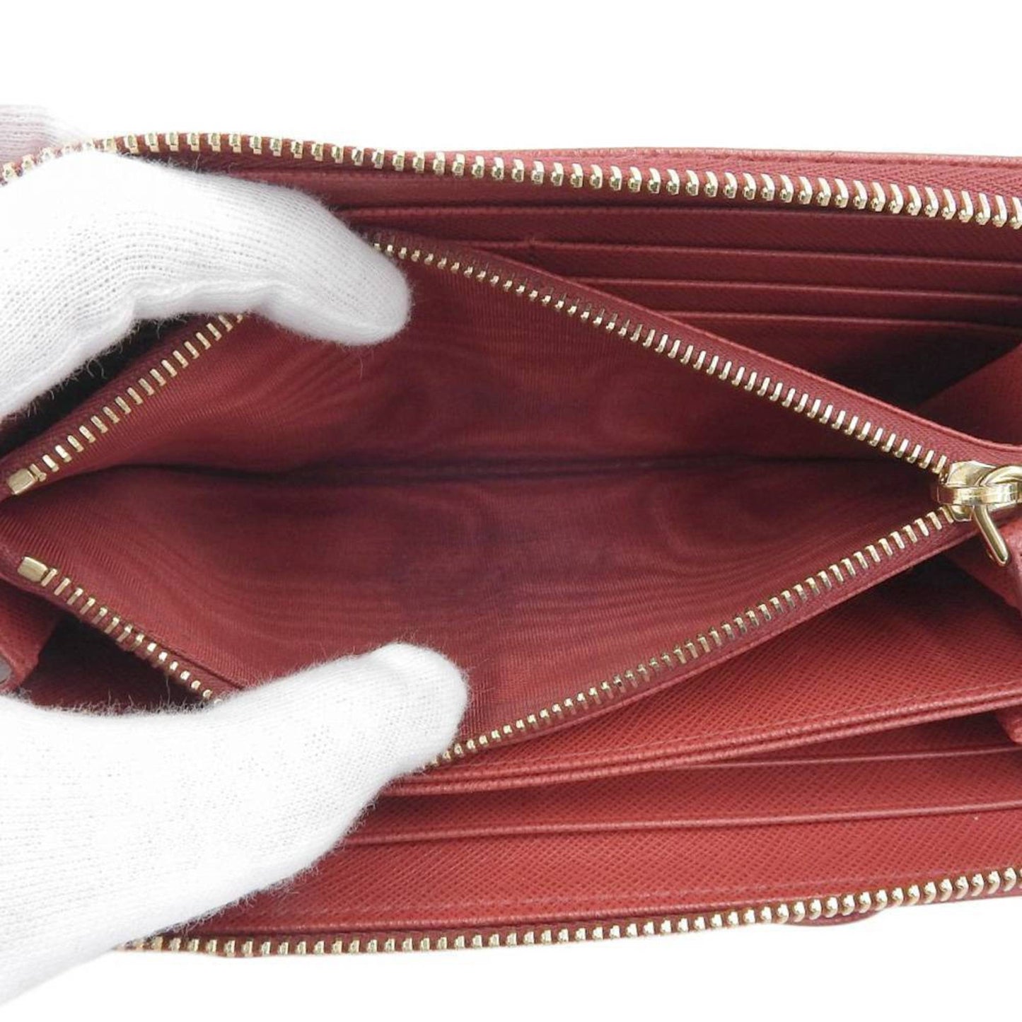 Prada ribbon round fastener long wallet saffiano leather red 1ML506 FUOCO