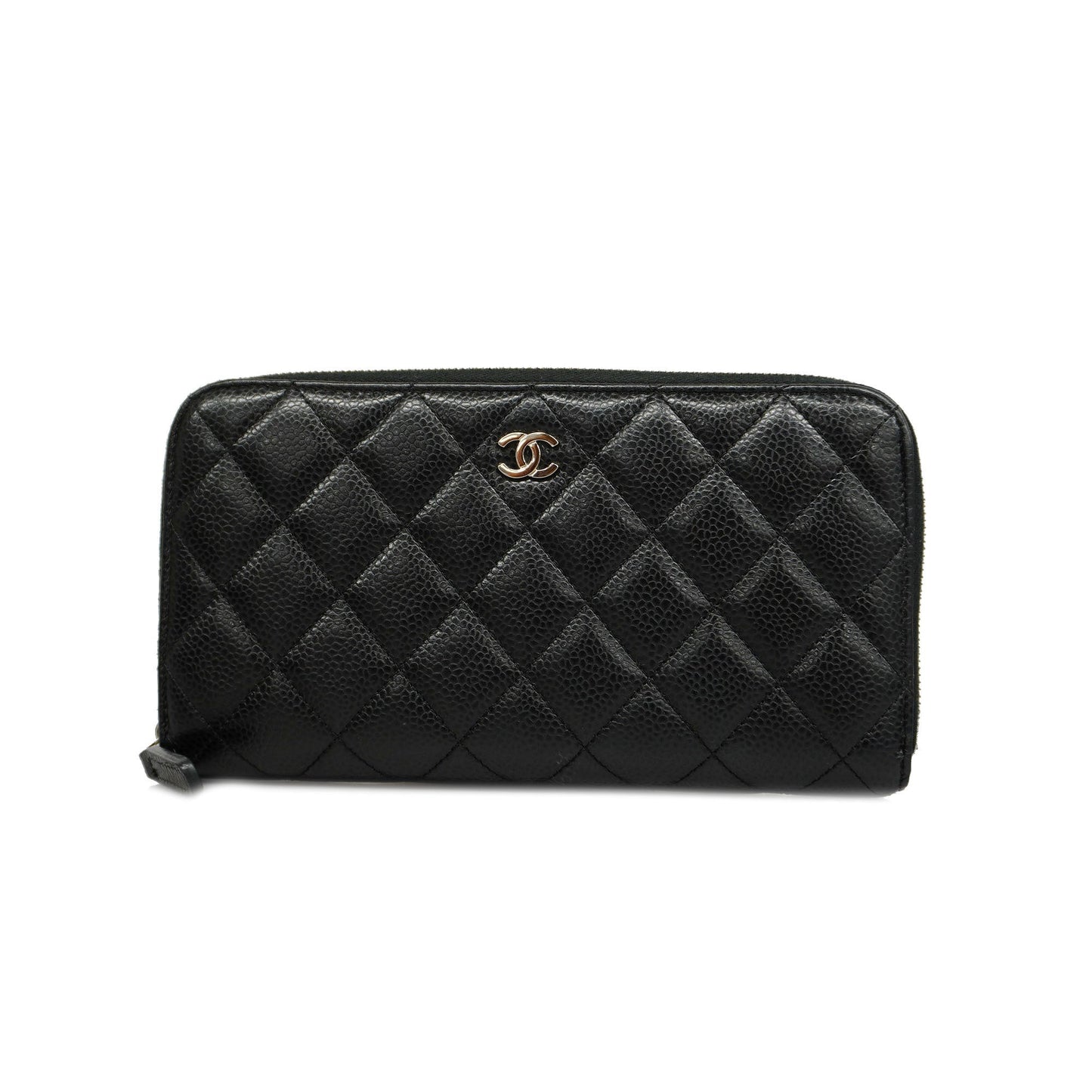 ChanelAuth  Matelasse Silver Metal Fittings Women's Caviar Leather Long Wallet