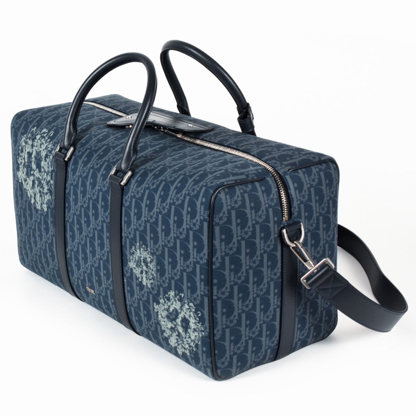 Christian Dior Navy Leather Cotton Denim Boston Bag ()